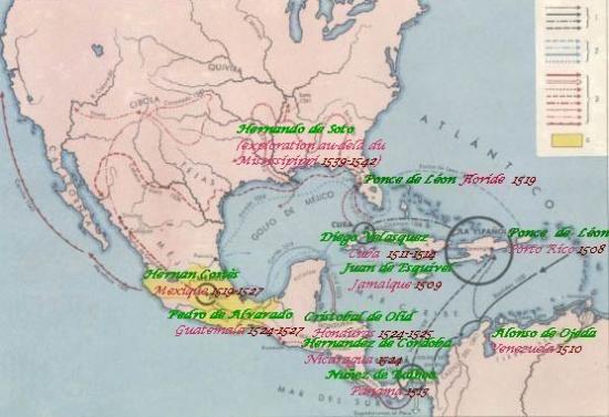 Carte-explorateurs Amérique Centrale-Antilles-Floride...