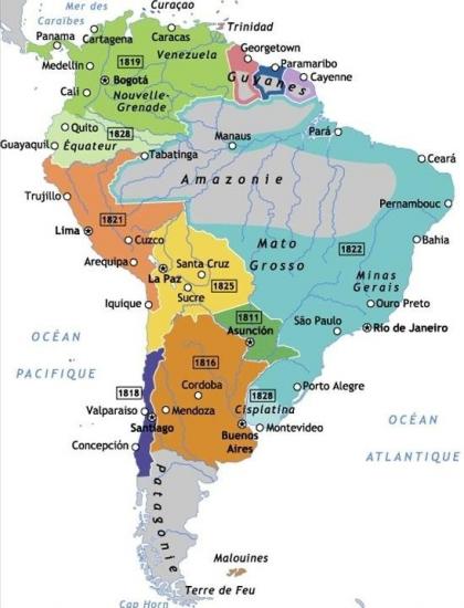 Carte Amérique du Sud_nouveaux Etats indépendants